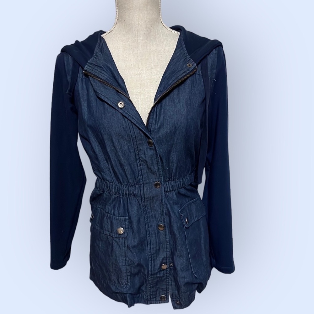 Christopher & Banks navy jacket with hood, sz PS